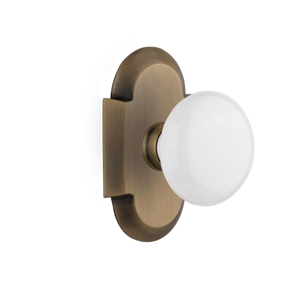 Nostalgic Warehouse COTWHI Privacy Knob Cottage Plate with White Porcelain Knob in Antique Brass